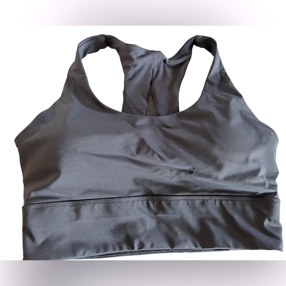 Black long line racerback with mesh V yoga sports athletic bra size large NWOT